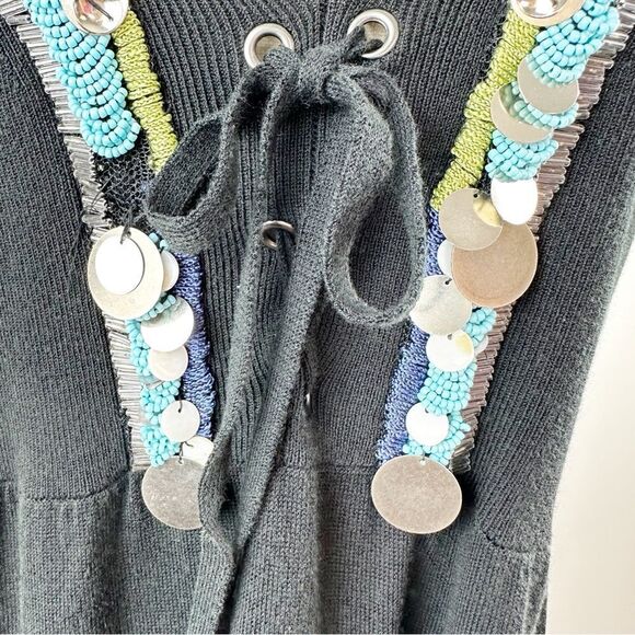 Nanette Lepore Anthropologie Black Knit Beaded Racerback Dress Cover-Up‎ Sz L - Picture 11 of 15